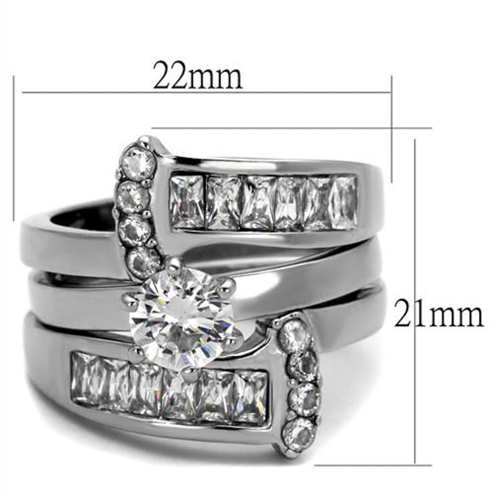 ARTK976 Stainless Steel Women's Round Cut Silver AAA CZ Wedding Ring Band Set Size 5-10